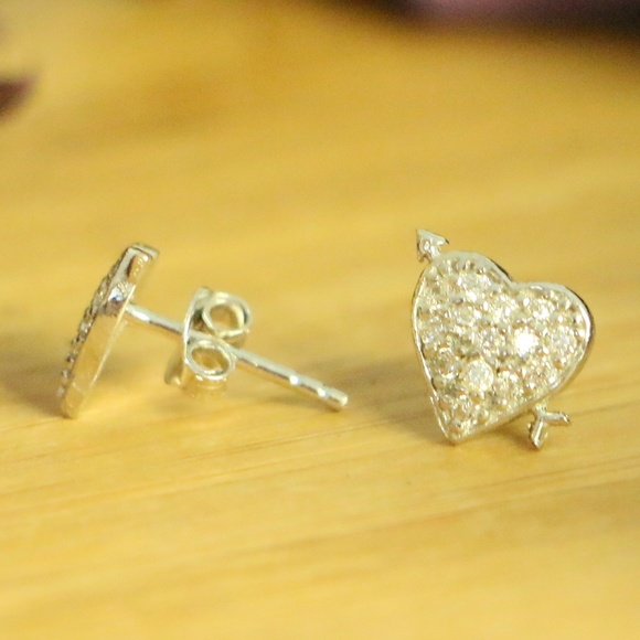 925 sterling silver cubic zirconia hearts earrings - Picture 5 of 8